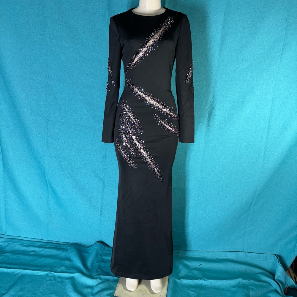 Sophisticated Black Sequin Long Sleeve Dressby Mandalay
